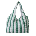 Green and white striped bubble tote bag with pleated texture and large capacity for travel - Green