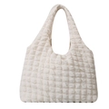 Minimalist white bubble textured tote bag with pleated fabric and spacious interior design - White