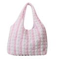Chic pink and white striped bubble texture tote bag with stylish ruched design - Pink