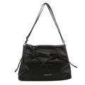 Borsa tote nera opaca con doppi fiocchi e scritte dorate per la moda quotidiana - Nero