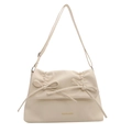 Borsa tote chic bianco crema in ecopelle con patta a pieghe e due fiocchi decorativi - Bianco