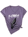 Dettaglio della t-shirt viola con scollo a V, stampa di aquila e nodo sull'orlo - Taglia S / Viola