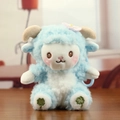 Cute light blue plush sheep keychain with clover embroidery and pink flower detail - Nude Style (Without Dress) / Blue Nude Style