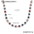 Titanium steel necklace with colorful circular zircons and silver metal chain links - Steel Color Mixed Color Zirconia Necklace (TXP129)