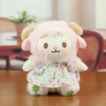 Cute pink plush sheep keychain in floral dress with pearl collar and soft fur - Pink With Dress