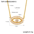 Evil Eye Halskette aus vergoldetem Titanstahl mit Zirkonia-Besatz und Maßen der Kette - Goldene Halskette (TXP130)