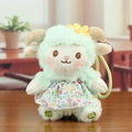 Cute mint green plush sheep pendant in floral dress with pearl accent and green hook - Green With Dress