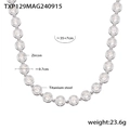 Silver titanium steel necklace with zircon halo links measuring thirty-five plus seven cm - Steel Color White Zirconia Necklace (TXP129)