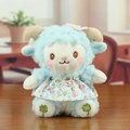 Cute blue sheep plush doll in floral dress with flower crown and clover embroidery - Blue With Dress