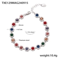 Colorful zircon titanium steel bracelet with rainbow crystals and 15+3cm adjustable chain - Steel Color Mixed Color Zirconia Bracelet (TXE129)