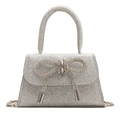 Mini zilveren glitter handtas met elegante strass strik en metalen ketting schouderband - Zilver