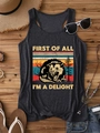 Flat lay of charcoal opossum tank top with vintage stripes on light wood background - Dark Gray