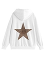 Back view of white oversized hoodie featuring leopard print star graphic and ribbed cuffs - S / White