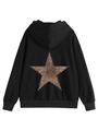 Flat lay of black hoodie featuring a large leopard print star on the back center - S / Black