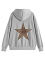 Detail of oversized grey hoodie featuring a bold leopard print star on the back - S / Light Gray