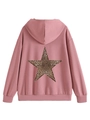 Pink hoodie featuring a leopard print star patch on the back with ribbed cuffs - S / Rose Gold