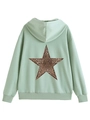 Detail of mint green hoodie featuring a leopard print star on the back with ribbed cuffs - Light Green