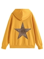 Back view of yellow oversized hoodie featuring a leopard print star patch detail - Yellow