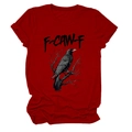 Detail of dark red T-shirt featuring a black eagle print and F-CAW-F graphic lettering - S / Red