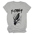 Detail of gray cotton t-shirt with raven print on branch and F-CAW-F graphic text - S / Light Gray