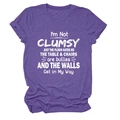 Close-up of white graphic text on heather purple cotton blend crew neck t-shirt fabric - S / Tops / Purple (White Text)