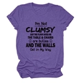 Detail of soft purple cotton blend t-shirt with black humorous slogan print - S / Tops / Purple (Black Text)