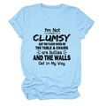 Light blue crew neck cotton T-shirt with I'm Not Clumsy slogan print in black text - S / Tops / Light Blue (Black Text)