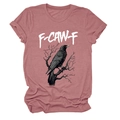 Detail of raven graphic print on dusty rose crew neck t-shirt with ribbed neckline - S / Rose Gold