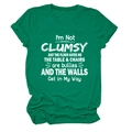 Detail of soft dark green cotton fabric and white slogan print on crew neck t-shirt - S / Tops / Ink Green (White Text)