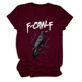 Detail of burgundy T-shirt fabric featuring a crow and F-CAW-F graphic print - S / Burgundy
