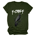 Detail of rolled sleeves and eagle print on olive green cotton crew neck t-shirt - S / Army Green