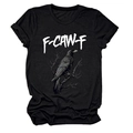 Close-up of the vintage eagle crow print and F-CAW-F text on a black cotton t-shirt - S / Black