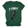 Detail of dark green cotton T-shirt featuring a raven print and F-CAW-F graphic art - S / Vintage Green