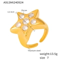 Anillo de estrella en acero de titanio dorado con circonitas y banda ajustable - Anillo Abierto de Estrella de Cinco Puntas (A913) / Dorado