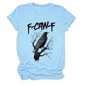 Light blue crew neck t-shirt featuring black eagle print and F-CAW-F artistic lettering - S / Light Blue