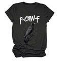 Close-up of eagle print and F-CAW-F lettering on dark gray cotton short sleeve t-shirt - S / Black Heather Grey