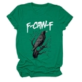 Close-up of eagle print on dark green cotton t-shirt with F-CAW-F artistic lettering - S / Dark Green