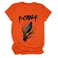 Detail of the high-quality eagle raven print and cotton texture on the orange t-shirt - S / Orange
