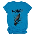 Detail of rolled cuffs and eagle print on a bright blue cotton short sleeve t-shirt - S / Lake Blue