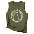Détail d'un débardeur vert olive Game Day avec un nœud frontal et un imprimé basketball - Vert Armée (Police Blanche)