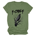 Detail of green eagle print T-shirt with F-CAW-F graphic and crew neck finish - S / Olive Green