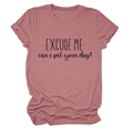 Close-up of Excuse Me Can I Pet Your Dog text on rose pink cotton t-shirt fabric - S / Rose Gold (Black Font)