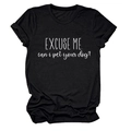 Close-up of Excuse Me Can I Pet Your Dog white typography on black cotton T-shirt fabric - S / Black (White Font)