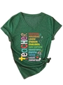 Détail du t-shirt enseignant col V vert foncé avec manches retroussées et nœud à l'avant - S / Vert Vintage