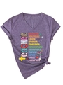 Détails du t-shirt col V sur le thème des enseignants avec graphiques colorés - S / Violet