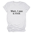 Detail of white cotton crewneck t-shirt with Wait I See A Rock printed graphic - White (Black Font)