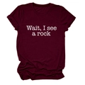 Detail of burgundy T-shirt showing Wait I See A Rock white print and rolled cuffs - Wine Red (White Font)
