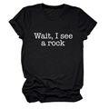 Detail of white Wait I See A Rock typography printed on black cotton crew neck t-shirt - Black (White Font)