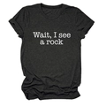 Detail of crew neck t-shirt with Wait I see a rock print on dark heather grey fabric - Heather Gray (White Font)