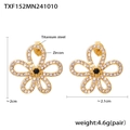 Dettaglio orecchini a fiore in titanio placcato oro 18k con zirconi bianchi e gemma nera - Orecchini a Fiore in Oro con Zircone (TXF152)